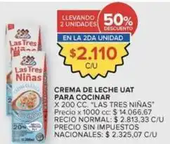 Carrefour Las tres niñas - crema de leche uat para cocinar oferta