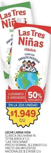 Carrefour Market Las tres niñas - leche larga vida clasica 3% / liviana 1% oferta