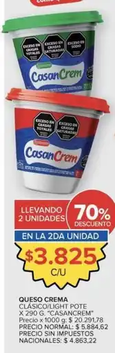 Carrefour Market Casancrem - queso crema clasico/light pote oferta