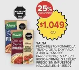Carrefour Market Knorr - salsa pizza/fileto/pomarola tradicional doy pack oferta