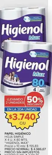 Carrefour Market Higienol - papel higienico hoja simple oferta