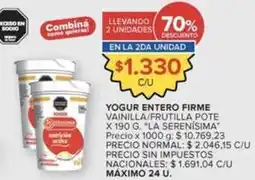 Carrefour Market La serenísima - yogur entero firme vainilla/frutilla pote oferta