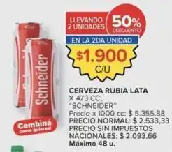 Carrefour Market Schneider - cerveza rubia lata x 473 cc oferta