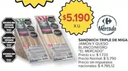 Carrefour Market Sandwich triple de miga jamón y queso oferta