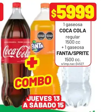 Coca cola gaseosa regular + 1 gaseosa fanta/sprite
