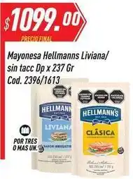 Supermercados Comodin Hellmann's - mayonesa liviana/ sin tacc dp x 237 gr cod. 2396/1613 oferta