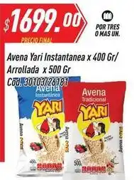 Supermercados Comodin Mas - avena yari instantanea x 400 gr/ arrollada x 500 gr cód. 30103/26181 oferta