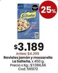 Coto La salteña - ravioles jamón y mozzarella oferta