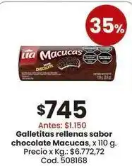 Coto Lia - galletitas rellenas sabor chocolate macucas oferta