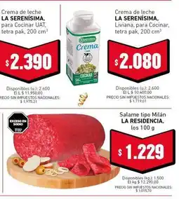 Cooperativa Obrera La serenísima - crema de leche para cocinar oferta