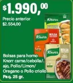 Supermercados Damesco Knorr bolsas para horno carne/cebolla/ajo, pollo/limon/oregano o pollo criollo oferta