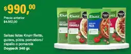 Supermercados Damesco Knorr salsas listas filetto guisos pizza pomodoro zapallo o pomarola oferta