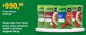 Knorr salsas listas filetto guisos pizza pomodoro zapallo o pomarola