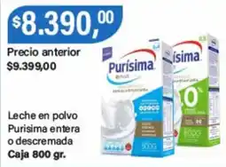 Supermercados Damesco Purisima leche en polvo entera o descremada oferta