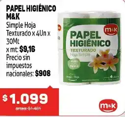 Makro M&K papel higiénico simple hoja texturado oferta