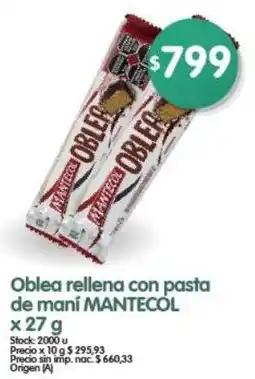 Supermercados Buenos Días Oblea rellena con pasta de maní MANTECOL oferta