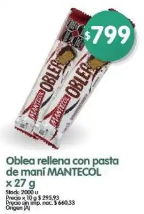 Supermercados Buenos Días Oblea rellena con pasta de maní MANTECOL oferta