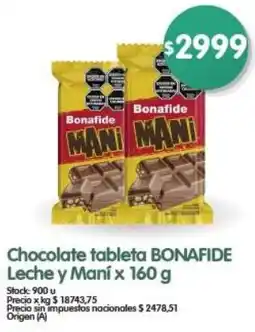 Supermercados Buenos Días Bonafide chocolate tableta leche y maní oferta