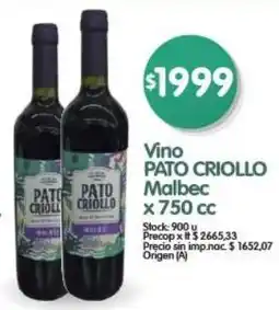 Supermercados Buenos Días Pato criollo vino malbec oferta