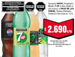Cooperativa Obrera Pepsi gaseosa original o black 7 up lima limon o sin azucar paso de los toros tonica pomelo clasica o sin azucar oferta