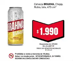 Cooperativa Obrera Brahma cerveza chopp rubia oferta