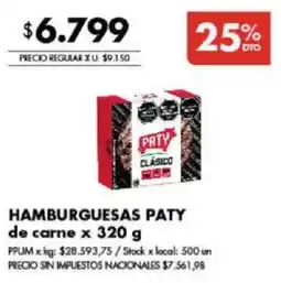 Disco Paty hamburguesas oferta