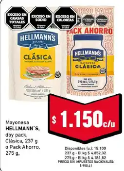 Cooperativa Obrera Hellmann's mayonesa clásica oferta