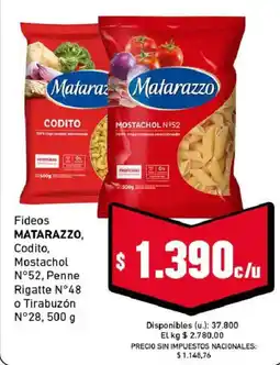 Cooperativa Obrera Matarazzo fideos codito mostachol n52 penne rigatte n48 o tirabuzon n28 oferta