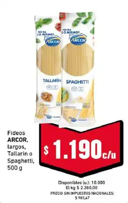 Cooperativa Obrera Arcor fideos largos tallarin o spaghetti oferta