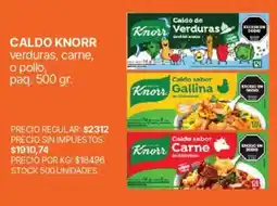 Supermercados Vea Knorr caldo de verduras, caldo sabor gallina, caldo sabor carne oferta