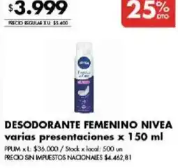 Disco Nivea desodorante femenino oferta