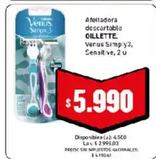 Cooperativa Obrera Gillette afetadora descartable Venus Simply3 SensiVe oferta