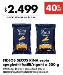 Disco Rina fideos secos espin spaghetti/fusilli/rigatti oferta
