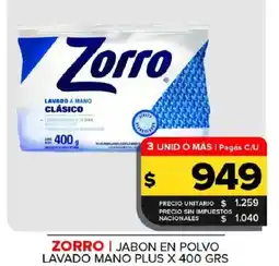 Carrefour Maxi Zorro jabon en polvo lavado mano plus oferta