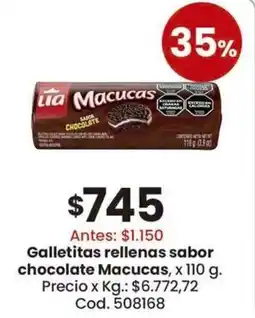 Coto Galletitas rellenas sabor chocolate Macucas oferta