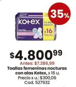 Coto Kotex Toallas femeninas nocturas con alas oferta