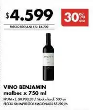 Disco Benjamin - vino benjamin malbec oferta