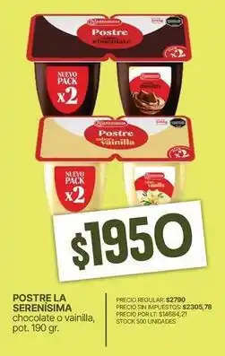 Supermercados Vea La serenísima - postre chocolate o vainilla oferta