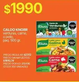 Supermercados Vea Knorr - caldo de verduras, gallina, carne oferta