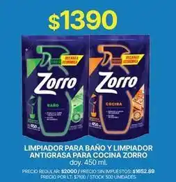 Supermercados Vea Zorro - limpiador para ba	ilde{n}o y limpiador antigrasa para cocina oferta