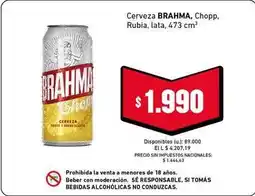 Cooperativa Obrera Brahma - cerveza rubia, lata oferta