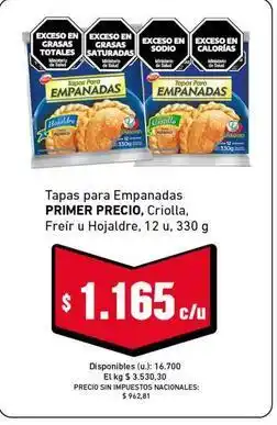 Cooperativa Obrera Primer precio - tapas para empanadas oferta