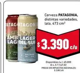 Cooperativa Obrera Patagonia - cerveza, distintas variedades oferta
