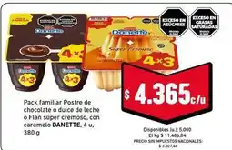 Cooperativa Obrera Danette - pack familiar postre de chocolate o dulce de leche o flan súper cremoso oferta
