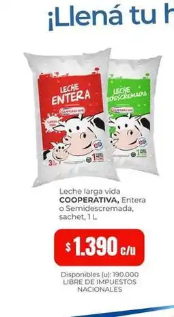 Cooperativa Obrera Vida - leche entera o semidescremada oferta