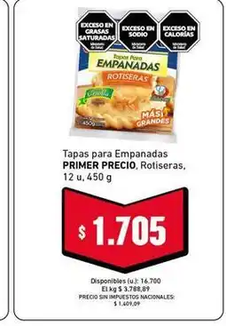 Cooperativa Obrera Primer precio - tapas para empanadas rotiseras oferta