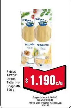 Cooperativa Obrera Arcor - fideos tallarin o spaghetti oferta