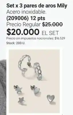 Avon Set x 3 pares de aros mily (209006) oferta