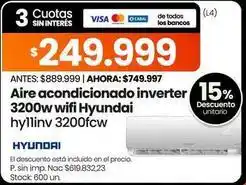 Changomas Hyundai - aire acondicionado inverter 3200w wifi hyllinv 3200fcw oferta