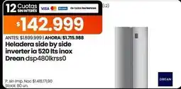 Changomas Drean - heladera side by side inverter ia 520 its inox dsp480lkrss0 oferta
